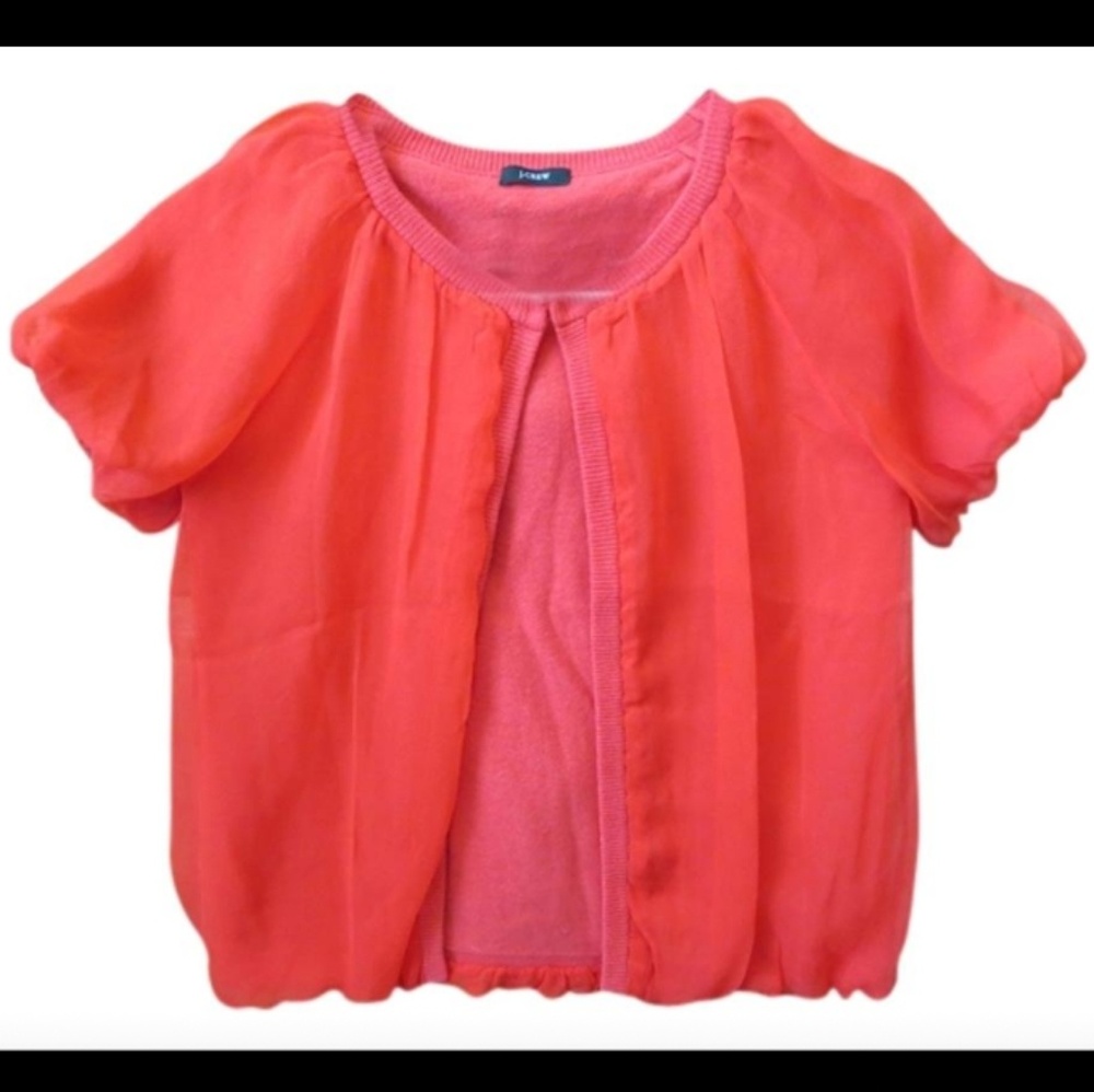 EUC | J. Crew Clara Silk Chiffon Cardigan Coral M